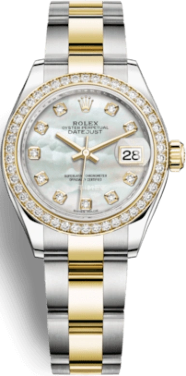 Rolex,Lady-Datejust 28mm,28mm,Oystersteel,Yellow Gold,White,Automatic,Day,55hours,279383RBR,279383RBR-0020