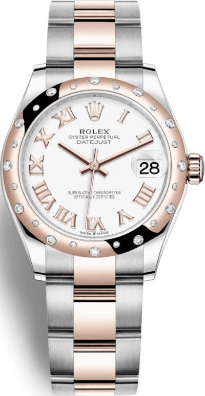 Rolex,Datejust 31 31mm,31mm,Rose Gold,Stainless Steel,White,Automatic,Day,55hours,278341RBR,278341RBR-0001