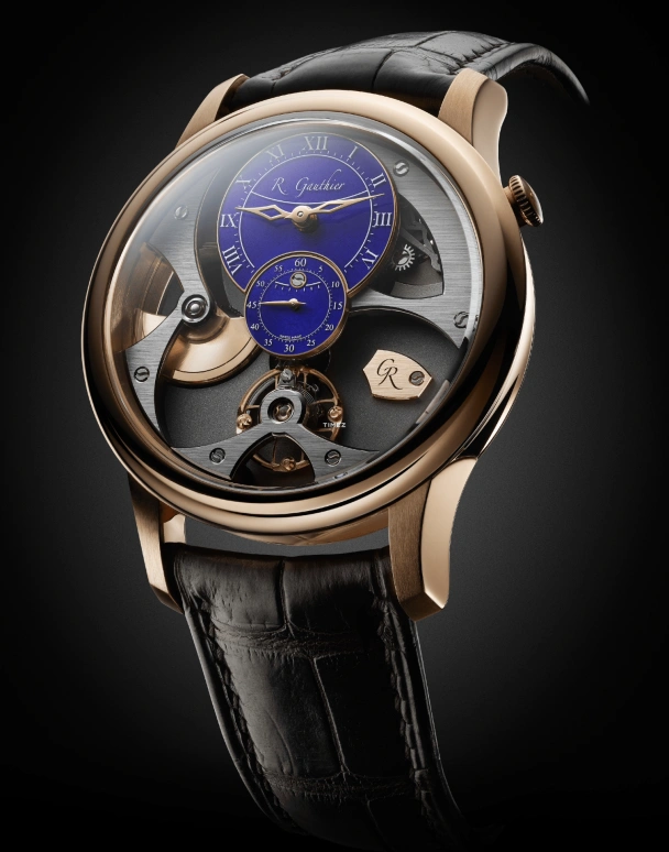 Romain Gauthier,Heritage 39.50mm,39.50mm,Red Gold,Grey,Blue,Automatic,80hours,In-house Caliber,MON00325