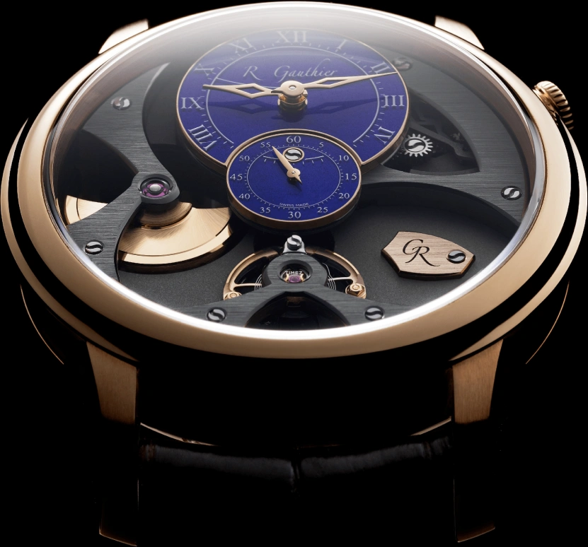 Romain Gauthier,Heritage 39.50mm,39.50mm,Red Gold,Grey,Blue,Automatic,80hours,In-house Caliber,MON00325