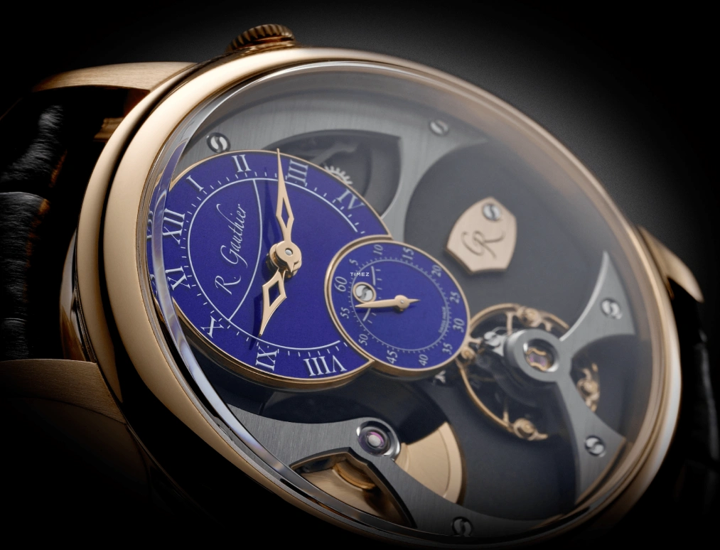 Romain Gauthier,Heritage 39.50mm,39.50mm,Red Gold,Grey,Blue,Automatic,80hours,In-house Caliber,MON00325