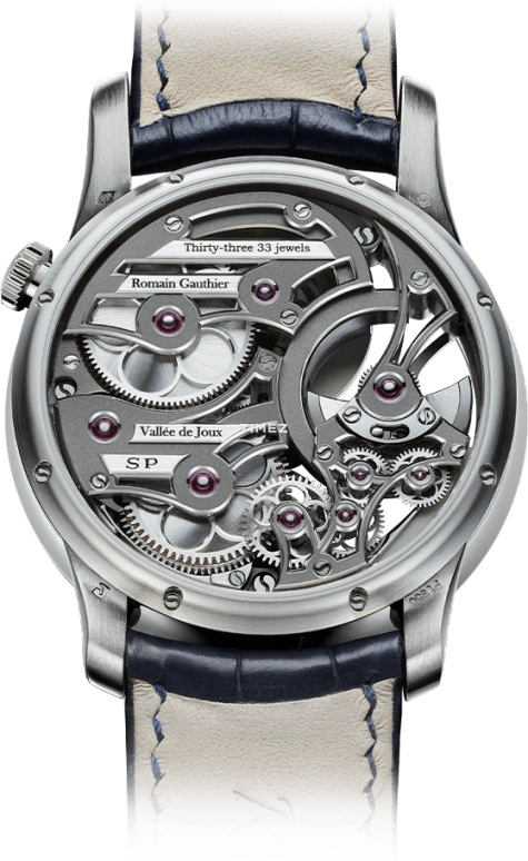 Romain Gauthier,Heritage 39.50mm,39.50mm,Platinum,Blue,Silver,Automatic,80hours,In-house Caliber,MON00307