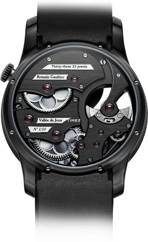 Romain Gauthier,Freedom 39.50mm,39.50mm,Titanium,Black,Blue,Automatic,80hours,In-house Caliber,MON00382