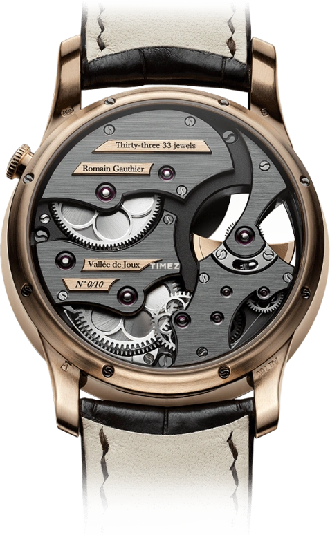 Romain Gauthier,Heritage 39.50mm,39.50mm,Red Gold,White,Grey,Automatic,80hours,In-house Caliber,MON00320