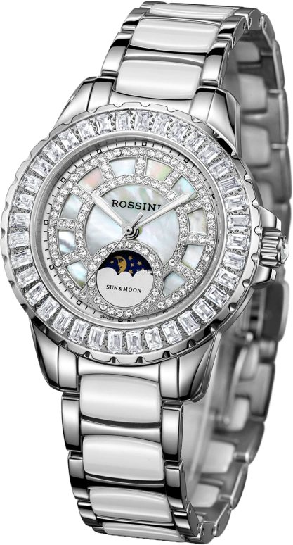 Rossini,Elegance 36mm,36mm,Stainless Steel,Silver White,Automatic,Moonphase,Sapphire,SR5622W01A