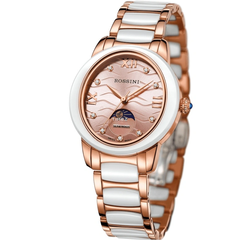 Rossini,Elegance 34mm,34mm,Stainless Steel,Pink,Quartz,Moonphase,Sapphire,Crystal Glass,SR5604T06C