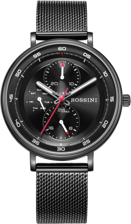 Rossini,Lightsports 38mm,38mm,Stainless Steel,Black,Quartz,Chronograph,Date,6775B04E