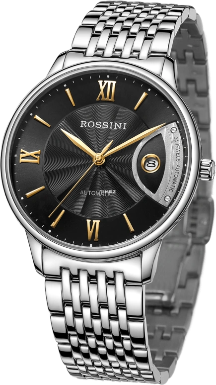 Rossini,Silk 40mm,40mm,Stainless Steel,Black,Automatic,Day,Sapphire,5715W04C