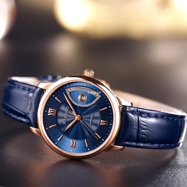 Rossini,Silk 29mm,29mm,Stainless Steel,Rose Gold,Blue,Quartz,Day,Sapphire,5716G05D