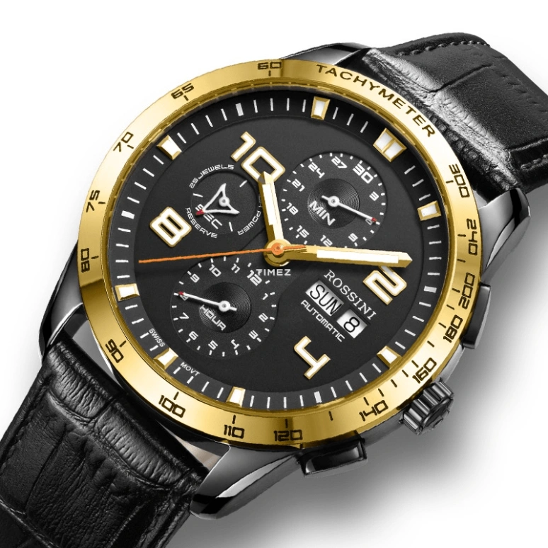 Rossini,Official Business 42mm,42mm,Stainless Steel,Black,Automatic,Chronograph,Date,Day,Dule Time,Sapphire,Round,SR7597T04A