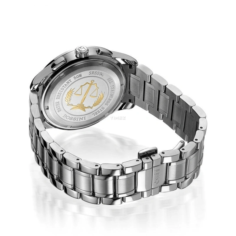 Rossini,Official Business 34mm,34mm,Stainless Steel,Silver,Grey,Quartz,Chronograph,Date,Day,Power Reserve Indicator,Sapphire,Crystal Glass,Round,SR5596W01A