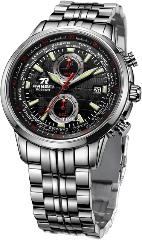 Rossini,Range1 45mm,45mm,Stainless Steel,Black,Quartz,Chronograph,Day,World Time,YD5547W04B