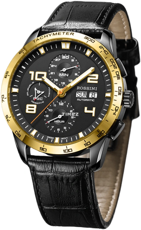 Rossini,Official Business 42mm,42mm,Stainless Steel,Black,Automatic,Chronograph,Date,Day,Dule Time,Sapphire,Round,SR7597T04A
