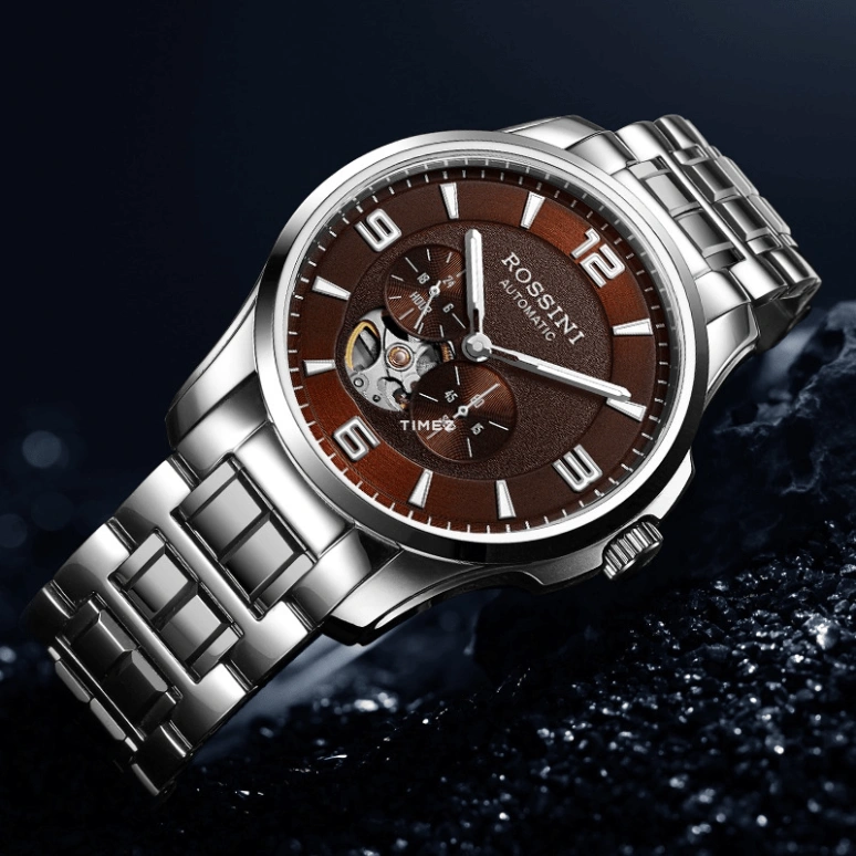 Rossini,Classic 40mm,40mm,Stainless Steel,Brown,Automatic,Dule Time,Sapphire,519939W07C