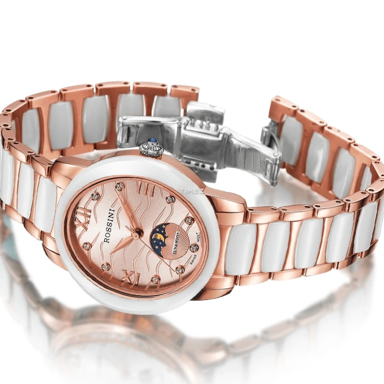 Rossini,Elegance 34mm,34mm,Stainless Steel,Pink,Quartz,Moonphase,Sapphire,Crystal Glass,SR5604T06C