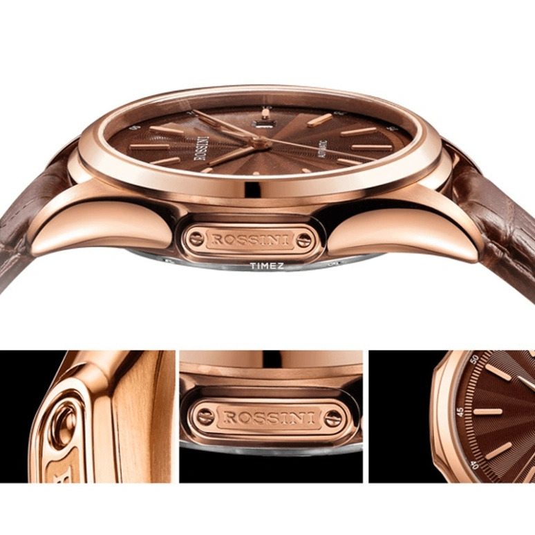 Rossini,Medal 43mm,43mm,Stainless Steel,Rose Gold,Brown,Automatic,Day,Sapphire,5713G07F