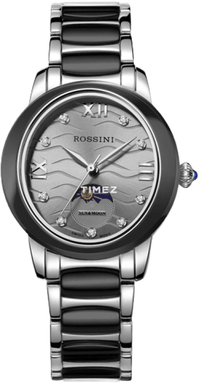 Rossini,Other 34mm,34mm,Stainless Steel,Ceramic,Silver,Grey,Quartz,Moonphase,Sapphire,Crystal Glass,5604W02B