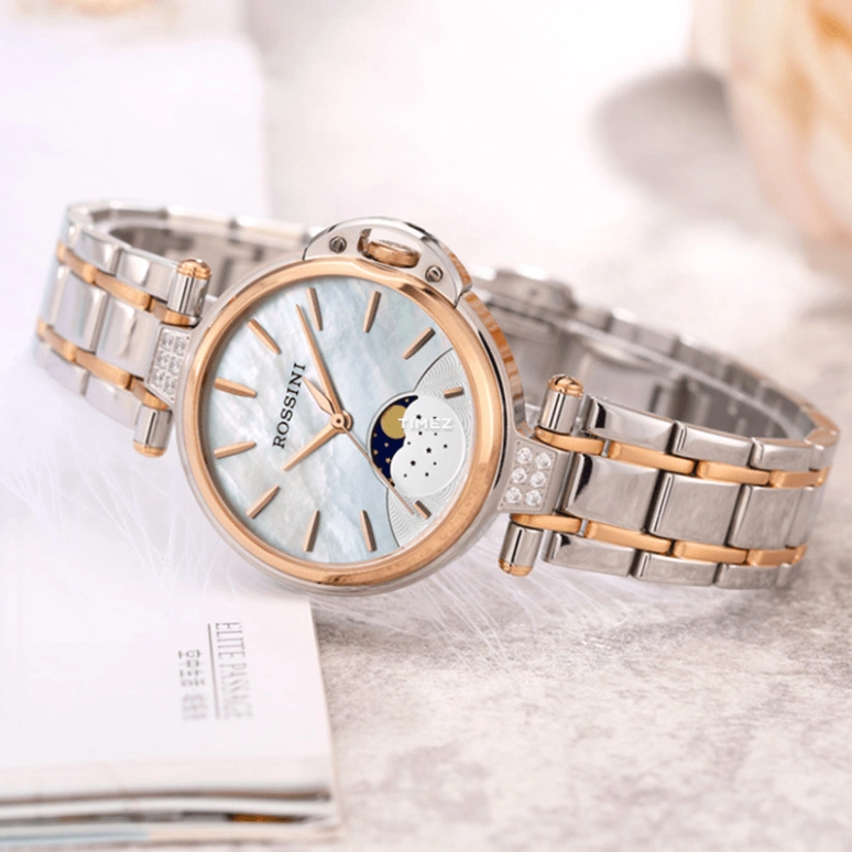 Rossini,Medal 32mm,32mm,Stainless Steel,Rose Gold,White,Quartz,Moonphase,Sapphire,5744T01A