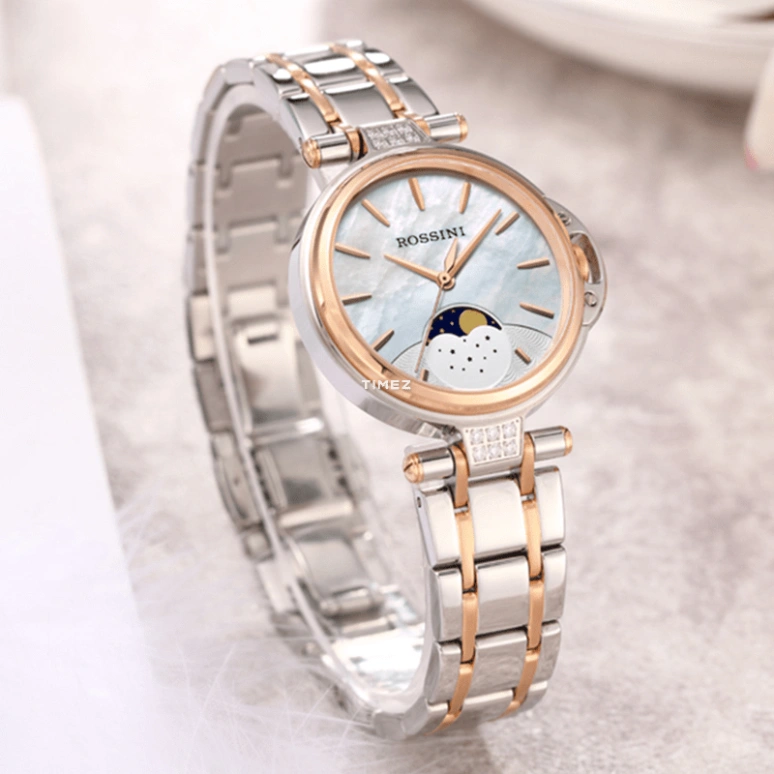 Rossini,Medal 32mm,32mm,Stainless Steel,Rose Gold,White,Quartz,Moonphase,Sapphire,5744T01A