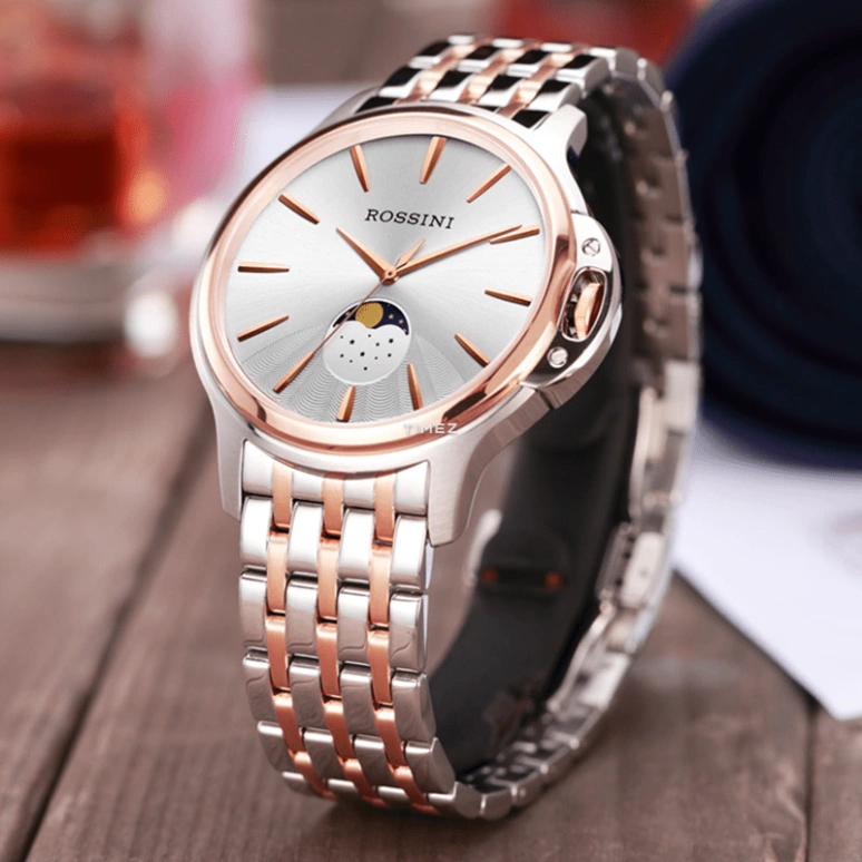 Rossini,Medal 42mm,42mm,Stainless Steel,Rose Gold,Silver,Quartz,Moonphase,Sapphire,5743T01A