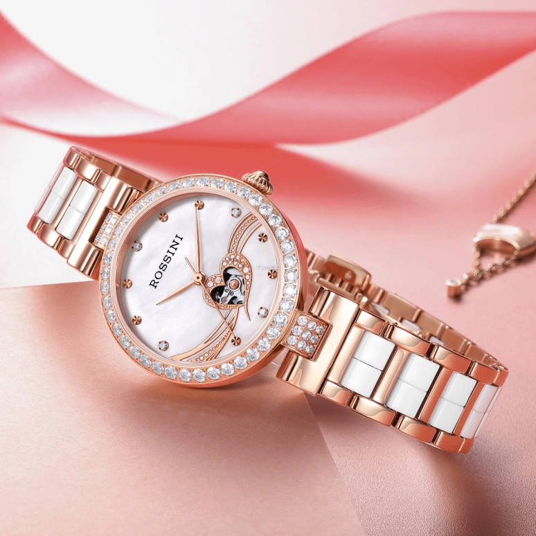 Rossini,Chic 33mm,33mm,Stainless Steel,Pink,Automatic,Round,Rose Gold,518868G01A