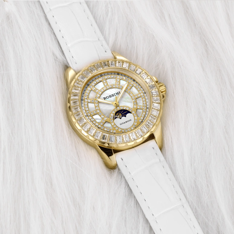 Rossini,Elegance 36mm,36mm,Stainless Steel,Silver White,Automatic,Moonphase,Sapphire,SR5622G01C