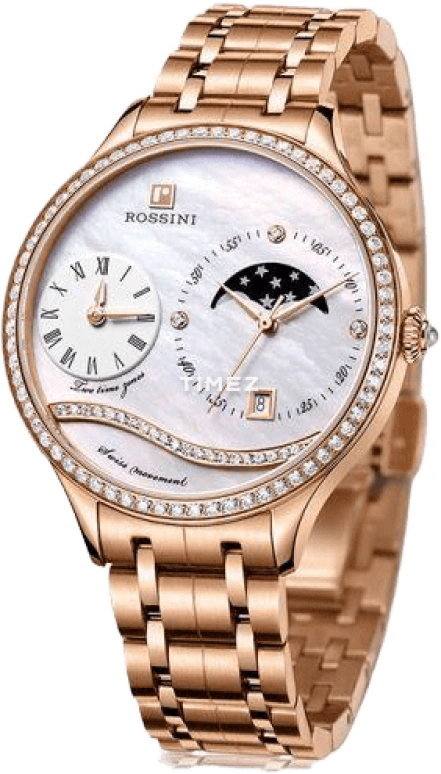 Rossini,Elegance 39mm,39mm,Stainless Steel,Rose Gold,Silver White,Quartz,Moonphase,Day,SR5654G01B
