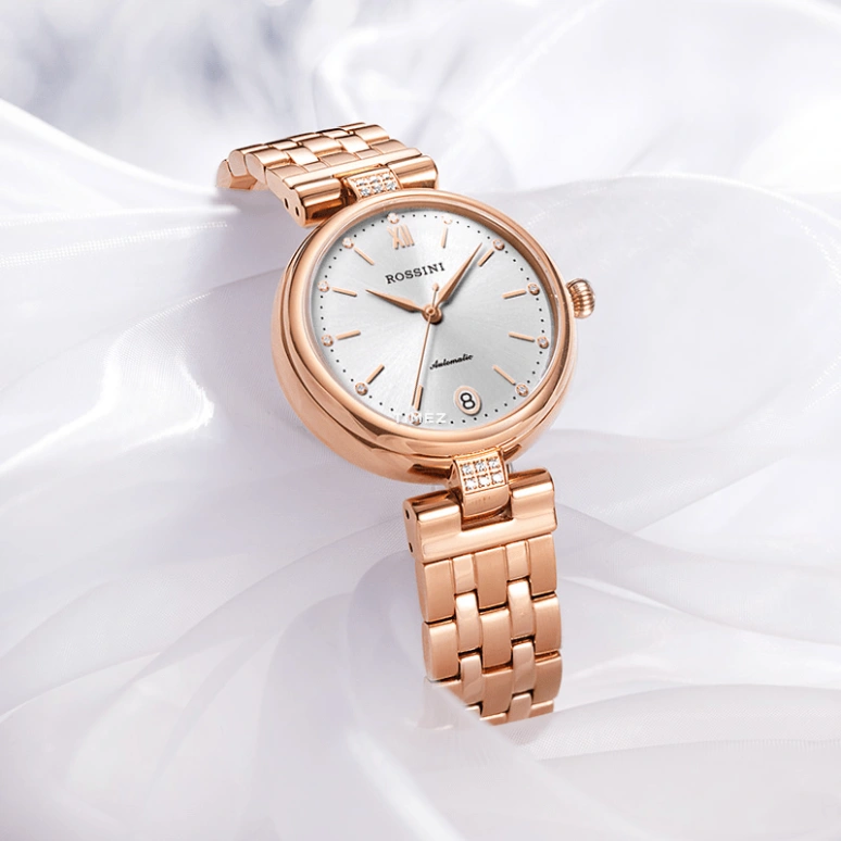 Rossini,Elegance 33mm,33mm,Stainless Steel,Silver White,Automatic,Day,Sapphire,718752G01B