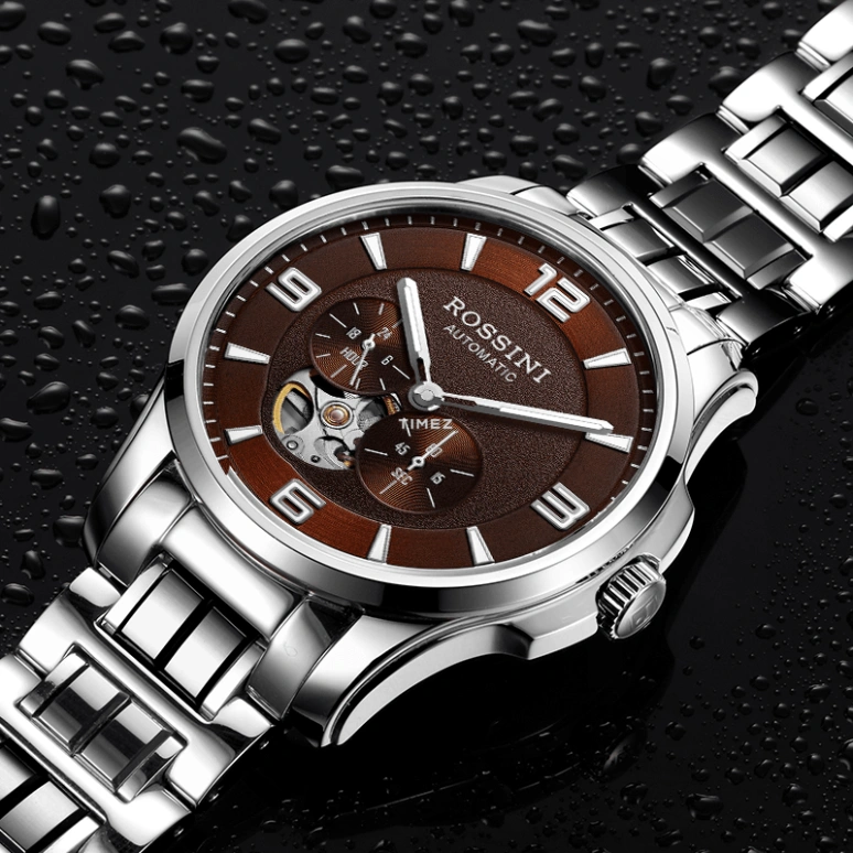 Rossini,Classic 40mm,40mm,Stainless Steel,Brown,Automatic,Dule Time,Sapphire,519939W07C