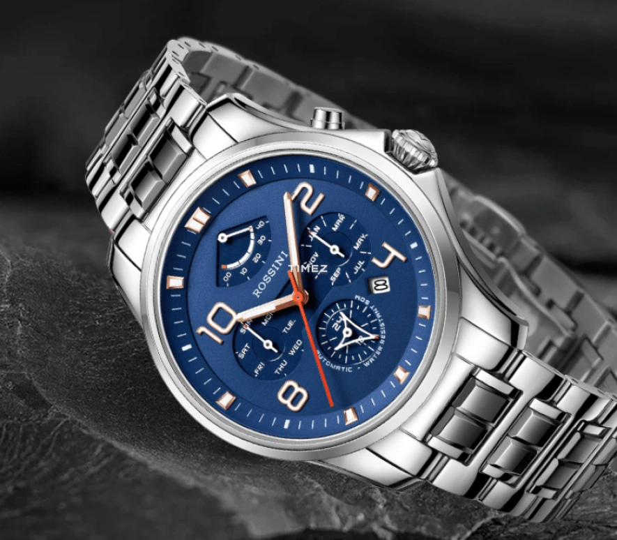 Rossini,Classic 42mm,42mm,Stainless Steel,Blue,Automatic,Month,Date,Day,Power Reserve Indicator,Sapphire,Round,7523W05G