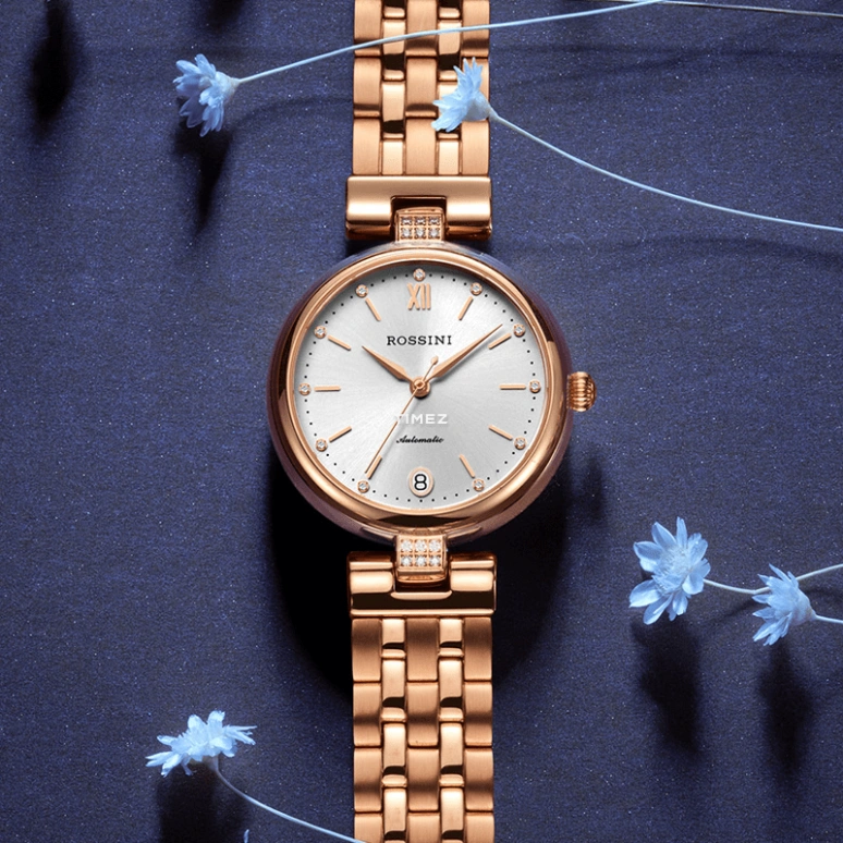 Rossini,Elegance 33mm,33mm,Stainless Steel,Silver White,Automatic,Day,Sapphire,718752G01B