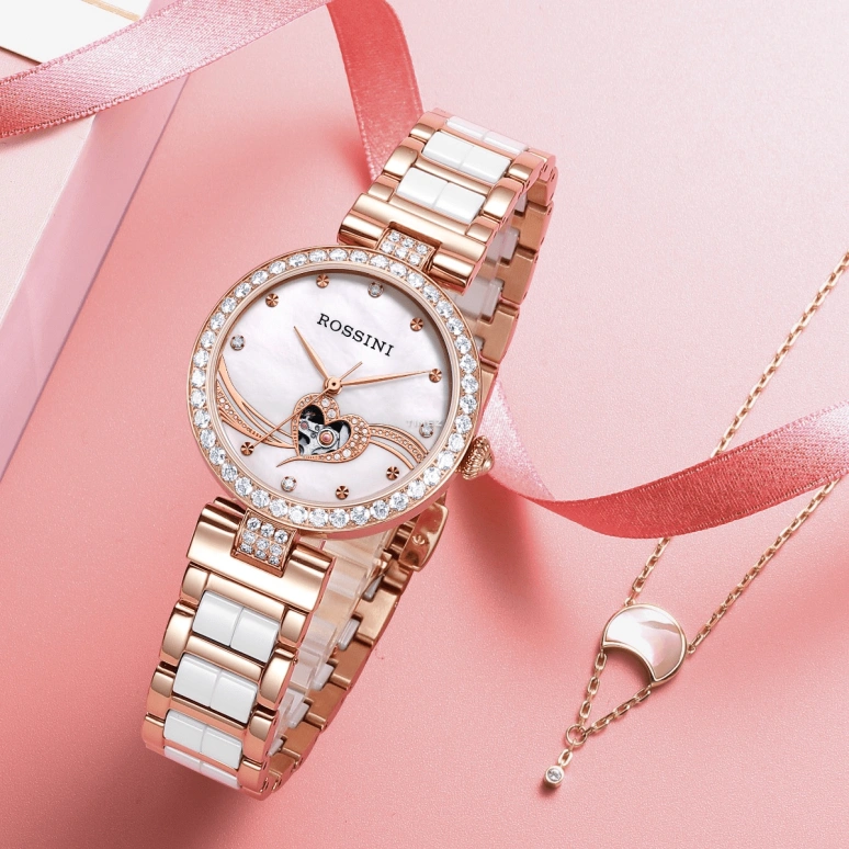 Rossini,Chic 33mm,33mm,Stainless Steel,Pink,Automatic,Round,Rose Gold,518868G01A