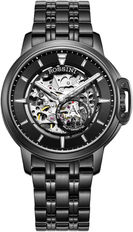 Rossini,Medal 42mm,42mm,Stainless Steel,Skeleton,Black,Automatic,Sapphire,Round,921793B04C
