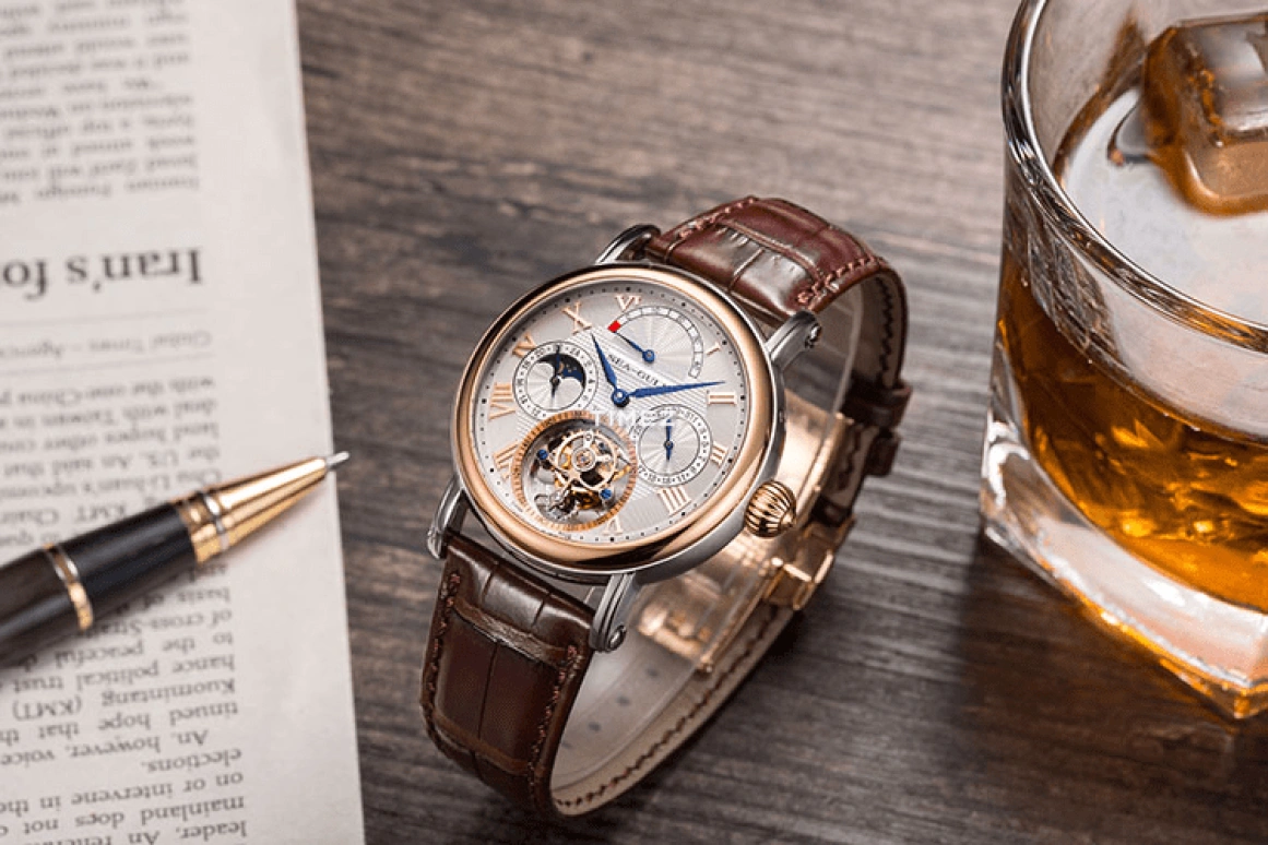 Sea-Gull,Museum 40mm,40mm,Stainless Steel,Rose Gold,White,Handwound,Moonphase,Annual Calendar,Date,Day,Sapphire,Round,218,218.907