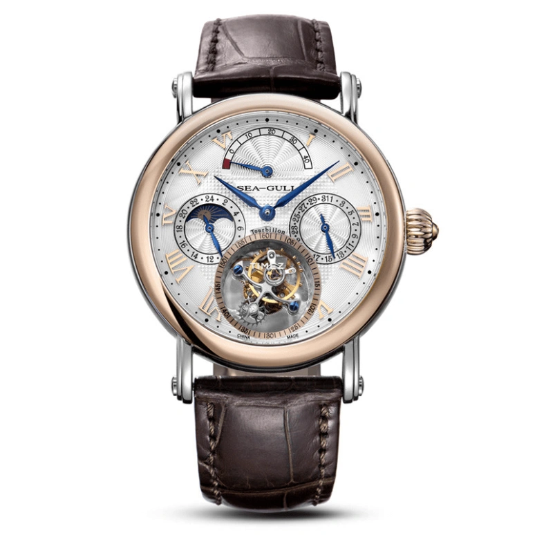 Sea-Gull,Museum 40mm,40mm,Stainless Steel,Rose Gold,White,Handwound,Moonphase,Annual Calendar,Date,Day,Sapphire,Round,218,218.907