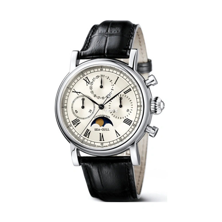 Sea-Gull,Museum 41mm,41mm,Stainless Steel,White,Handwound,Chronograph,Moonphase,Day,M199S