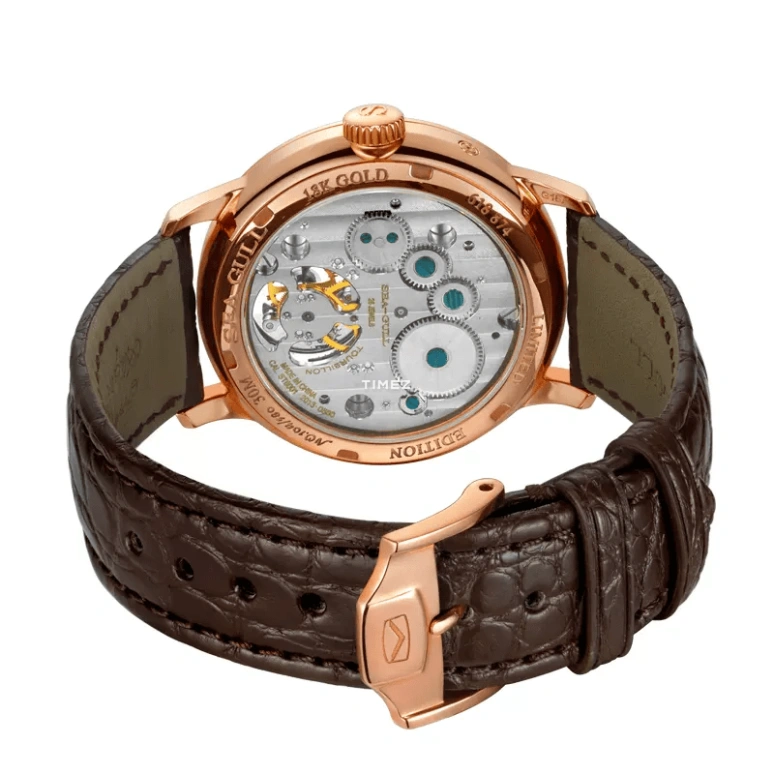 Sea-Gull,Other 40mm,40mm,Rose Gold,White,Handwound,Date,Day,Tourbillon,Flyback,Sapphire,Crystal Glass,Round,618,618.874