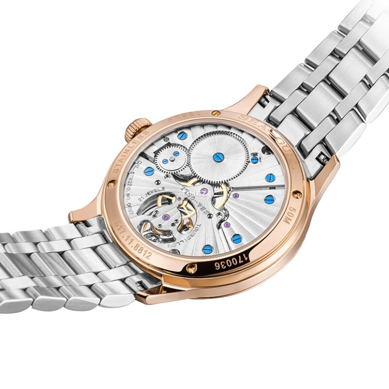 Sea-Gull,Tourbillon 42mm,42mm,Stainless Steel,Rose Gold,White,Handwound,Tourbillon,Sapphire,517,517.11.8812