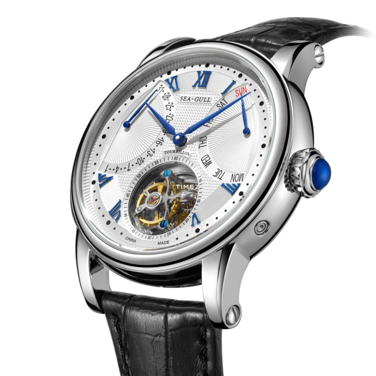 Sea-Gull,Museum 43mm,43mm,Stainless Steel,White,Handwound,Date,Day,Tourbillon,Flyback,Sapphire,Crystal Glass,Round,ST8004ZS