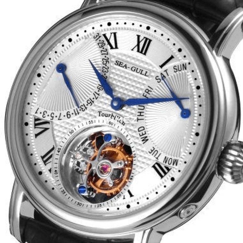 Sea-Gull,Tourbillon 40mm,40mm,Stainless Steel,White,Handwound,Date,Day,Tourbillon,ST8004SA