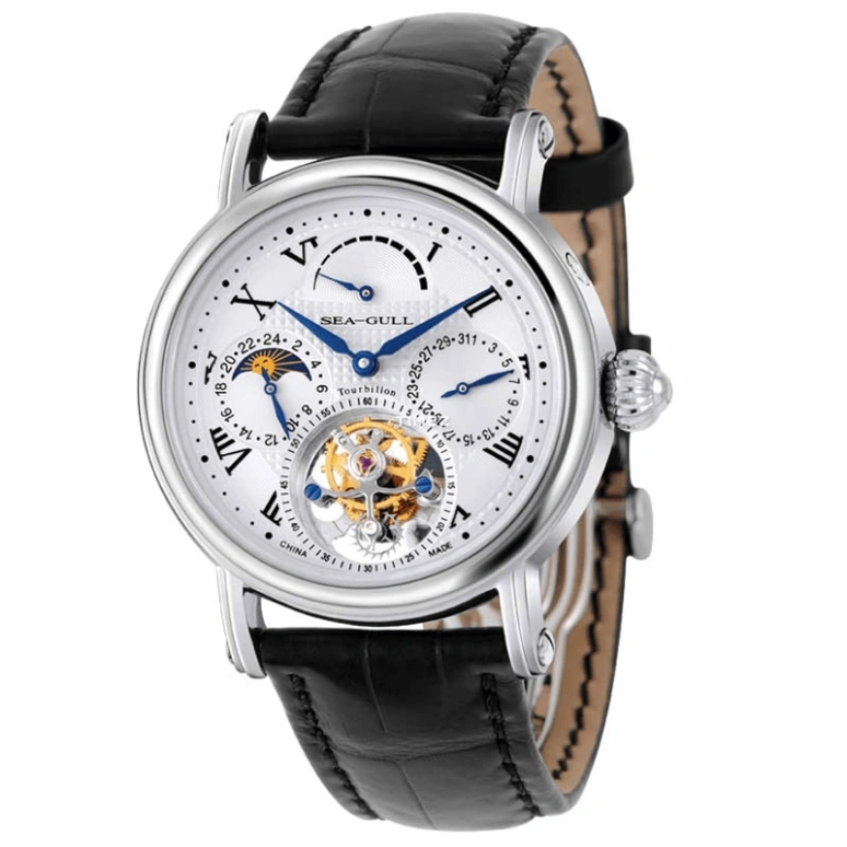Sea-Gull,Museum 40mm,40mm,Stainless Steel,White,Handwound,Moonphase,Day,Power Reserve Indicator,Tourbillon,Sapphire,Round,818,818.907