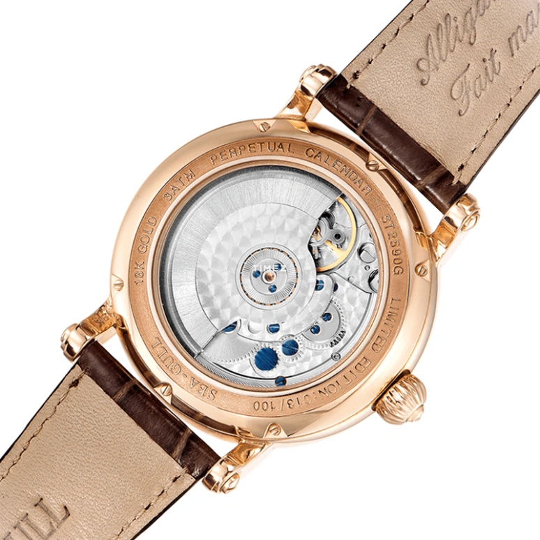 Sea-Gull,Multifunction 42mm,42mm,Rose Gold,White,Handwound,Moonphase,Perpetual Calendar,Month,Date,Sapphire,Crystal Glass,Round,ST2590G