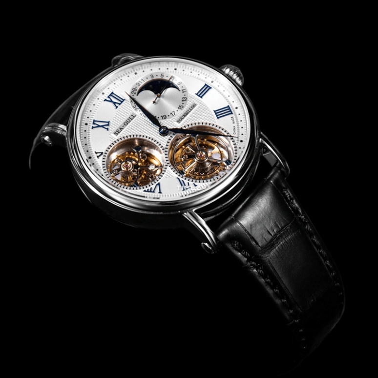 Sea-Gull,Tourbillon 42mm,42mm,Stainless Steel,White,Automatic,Moonphase,Day,Tourbillon,ST8083GB