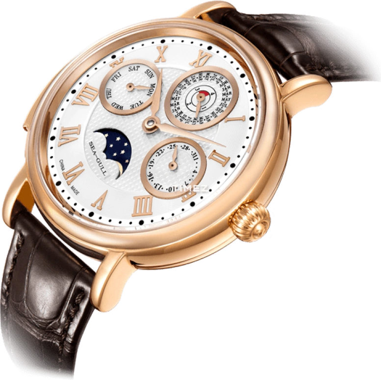 Sea-Gull,Collector 44mm,44mm,Rose Gold,White,Automatic,Moonphase,Perpetual Calendar,Date,Day,Sapphire,Crystal Glass,Round,ST9250G
