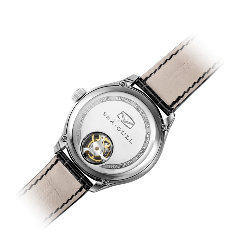 Sea-Gull,Tourbillon 41mm,41mm,Stainless Steel,White,Handwound,Tourbillon,Sapphire,Crystal Glass,818,818.860