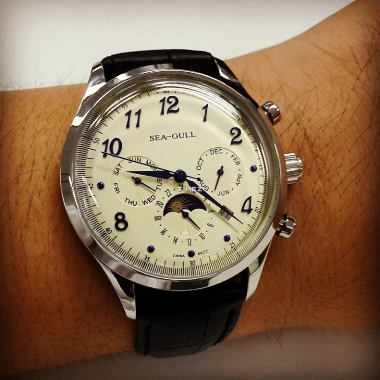 Sea-Gull,Business 39mm,39mm,Stainless Steel,Beige,Automatic,Moonphase,Month,Date,Day,Glass,Round,D2869S