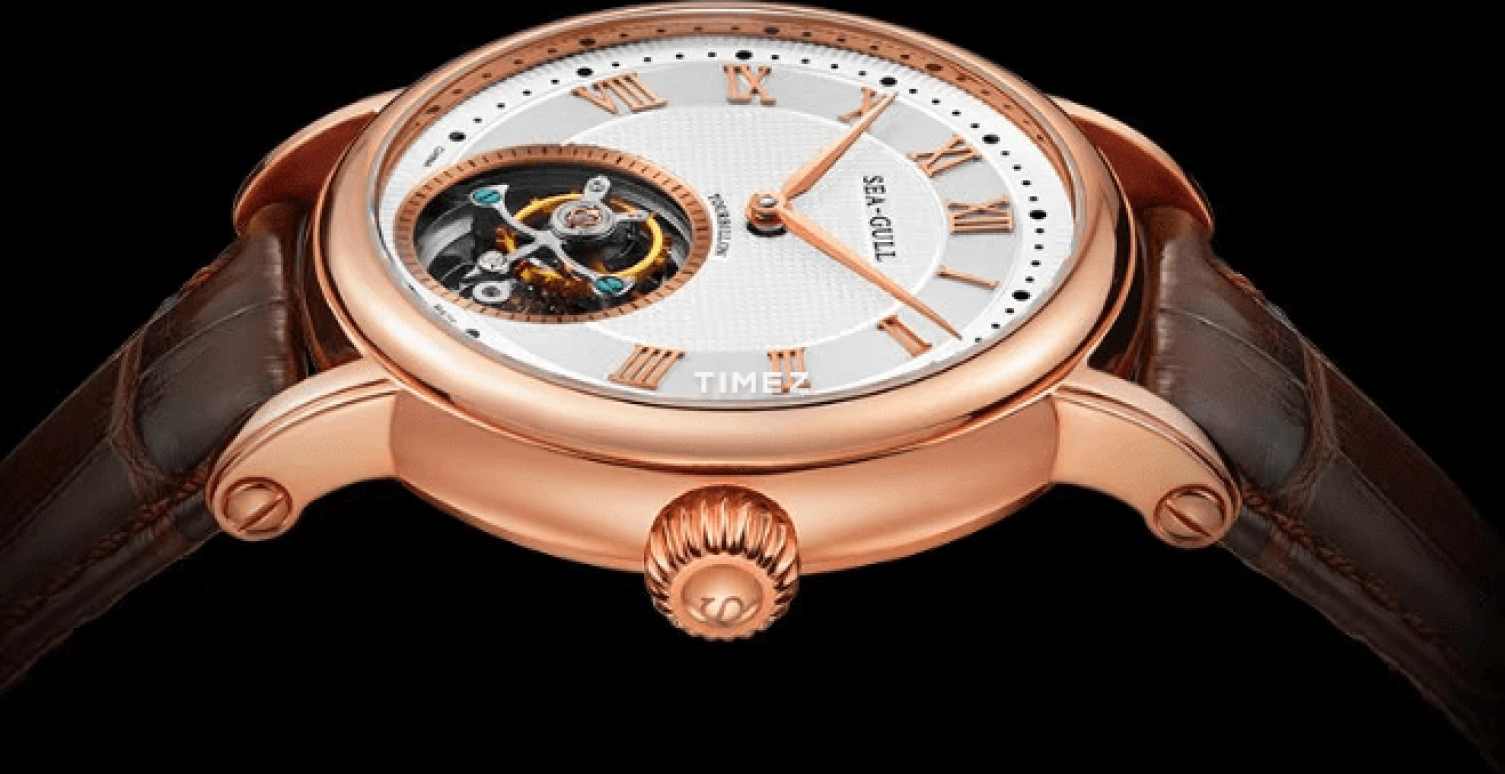 Sea-Gull,Tourbillon 37mm,37mm,Rose Gold,White,Handwound,Tourbillon,Sapphire,Crystal Glass,ST8000GA