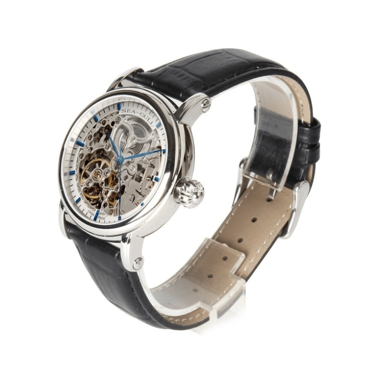 Sea-Gull,Basic 38mm,38mm,Stainless Steel,Skeleton,Automatic,Acrylic,Round,M182SK BLACK LEATHER