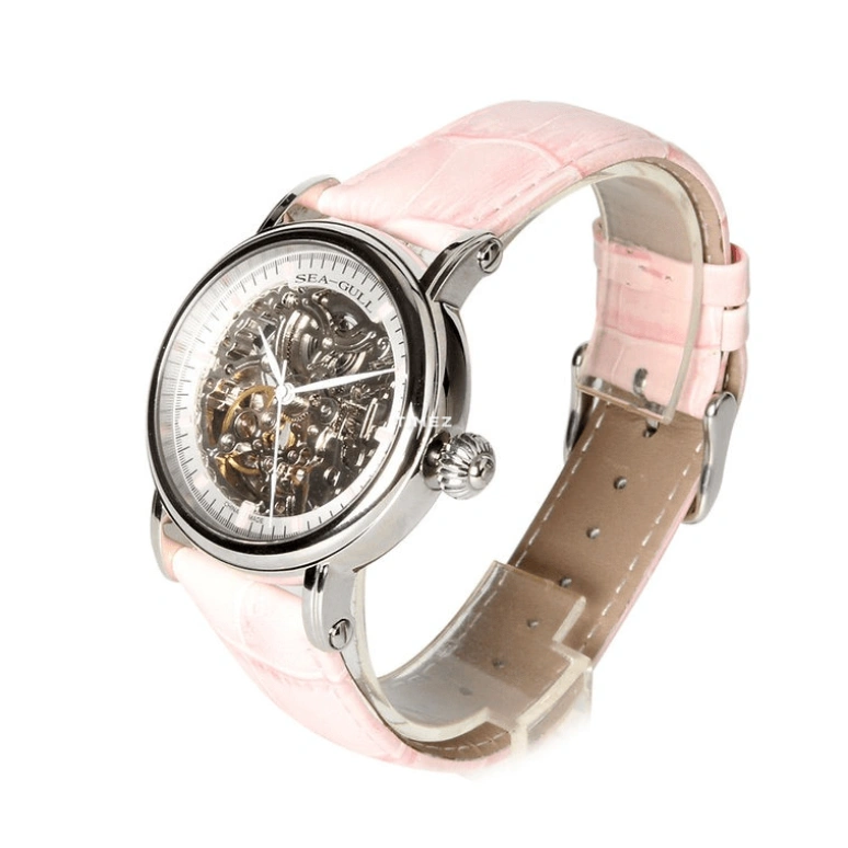 Sea-Gull,Basic 38mm,38mm,Stainless Steel,Skeleton,Automatic,Round,Silver,M182SK PINK LEATHER