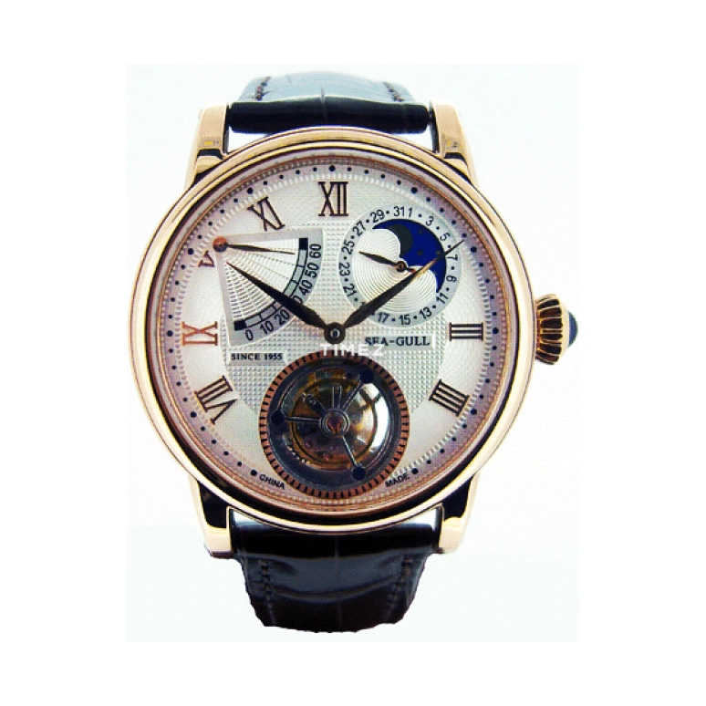 Sea-Gull,Tourbillon 43mm,43mm,Rose Gold,White,Handwound,Moonphase,Day,Power Reserve Indicator,Tourbillon,Sapphire,Crystal Glass,Round,ST8262G